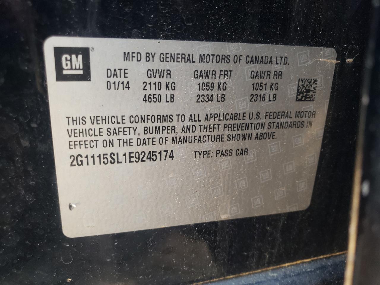 Photo 10 from auction – 2014 CHEVROLET IMPALA LT with VIN 2G1115SL1E9245174