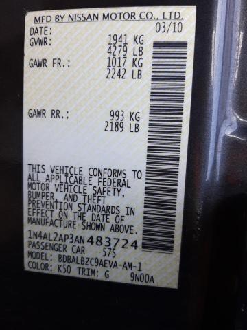 Photo 10 from auction – 2010 NISSAN ALTIMA BAS with VIN 1N4AL2AP3AN483724