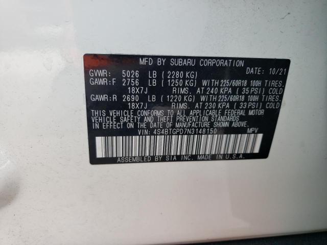 Photo 10 from auction – 2022 SUBARU OUTBACK TO with VIN 4S4BTGPD7N3148150