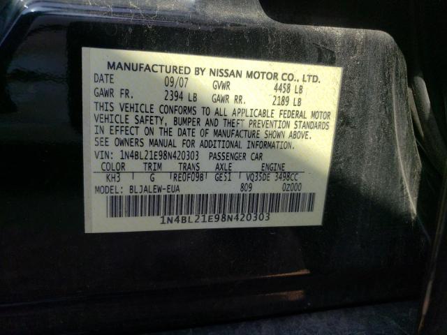 Photo 10 from auction – 2008 NISSAN ALTIMA 3.5 with VIN 1N4BL21E98N420303