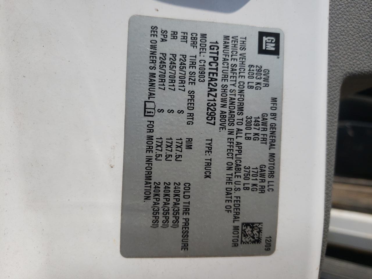 Photo 10 from auction – 2010 GMC SIERRA C15 with VIN 1GTPCTEA2AZ132957
