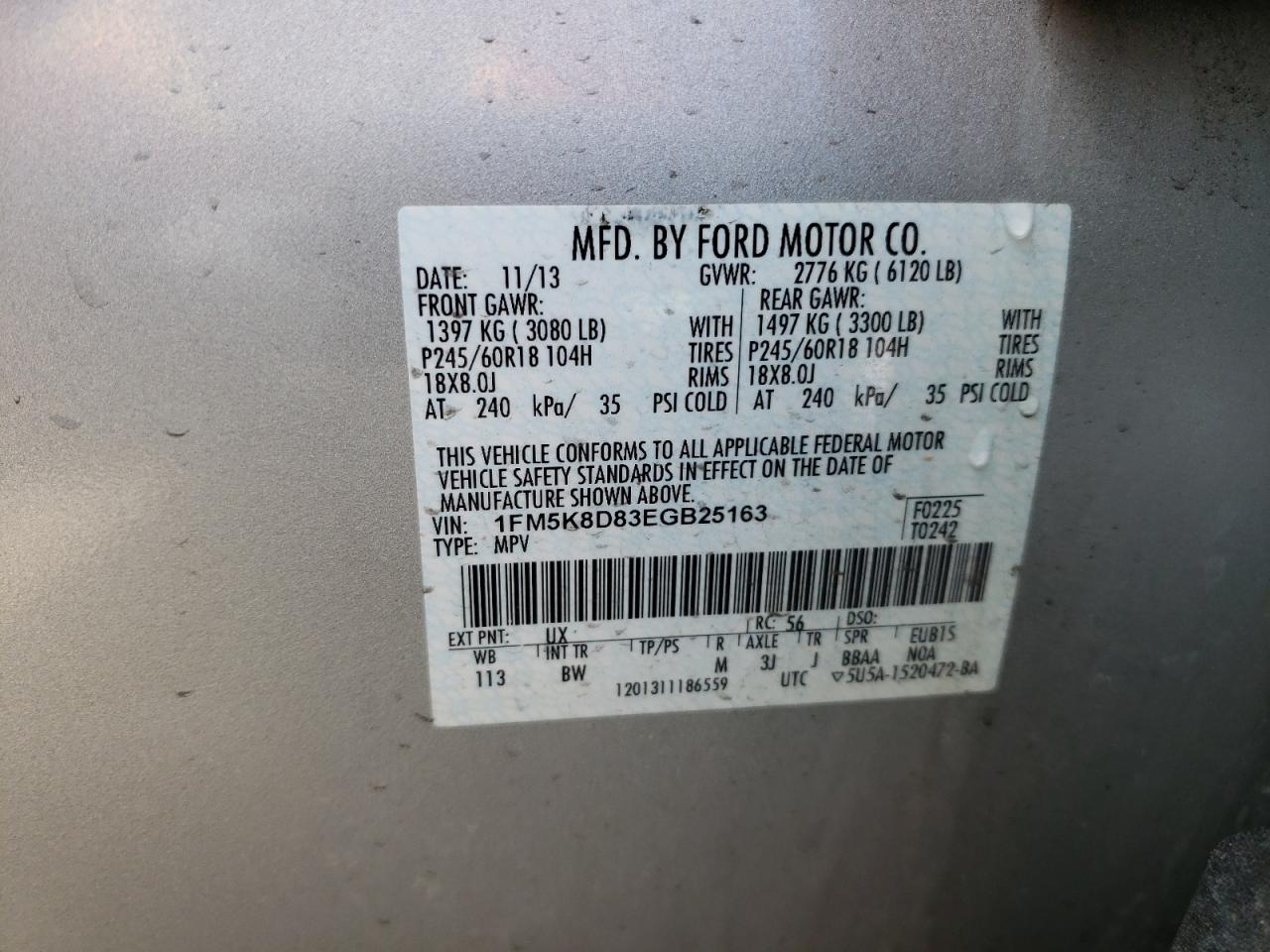 Photo 10 from auction – 2014 FORD EXPLORER X with VIN 1FM5K8D83EGB25163