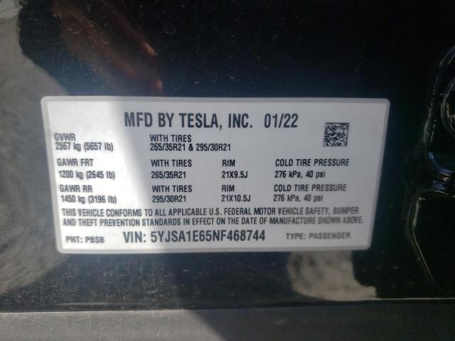 TESLA MODEL S 2022 with VIN 5YJSA1E65NF468744 - Photo from auction