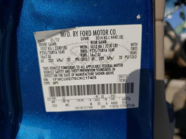 Photo 10 from auction – 2012 FORD ESCAPE XLT with VIN 1FMCU0D76CKC17405