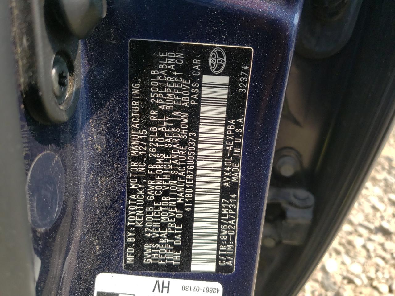Photo 10 from auction – 2016 TOYOTA AVALON HYB with VIN 4T1BD1EB7GU050373