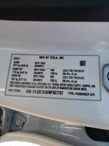 Photo 10 from auction – 2021 TESLA MODEL 3 with VIN 5YJ3E1EA2MF927787