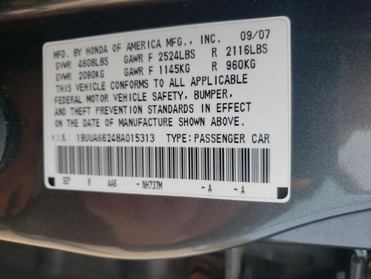 Photo 10 from auction – 2008 ACURA TL with VIN 19UUA66248A015313