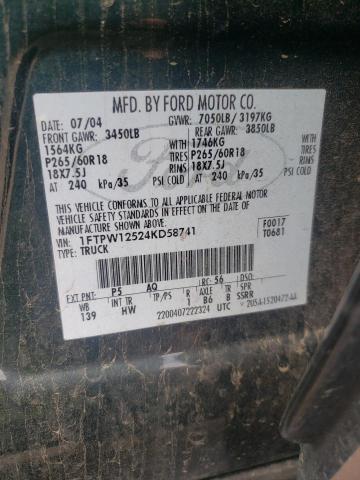 Photo 1 from auction – 2004 FORD F150 SUPER with VIN 1FTPW12524KD58741