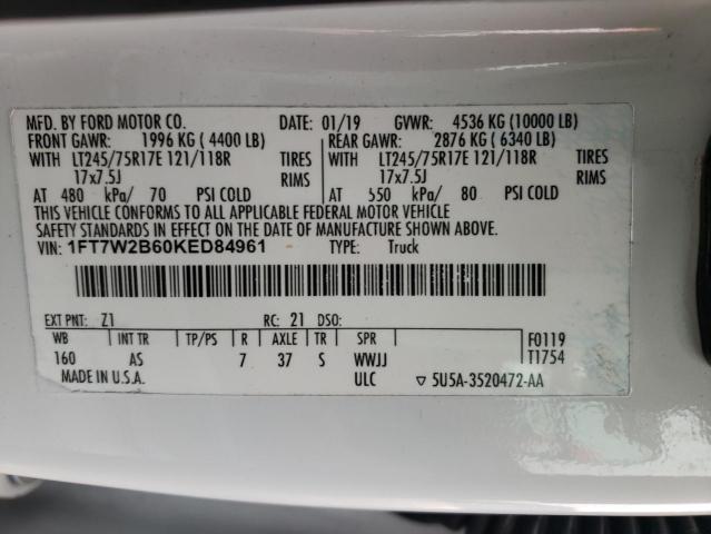 Photo 10 from auction – 2019 FORD F250 SUPER with VIN 1FT7W2B60KED84961