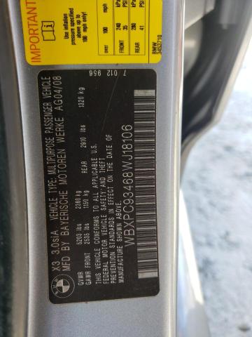 Photo 10 from auction – 2008 BMW X3 3.0SI with VIN WBXPC93468WJ18106