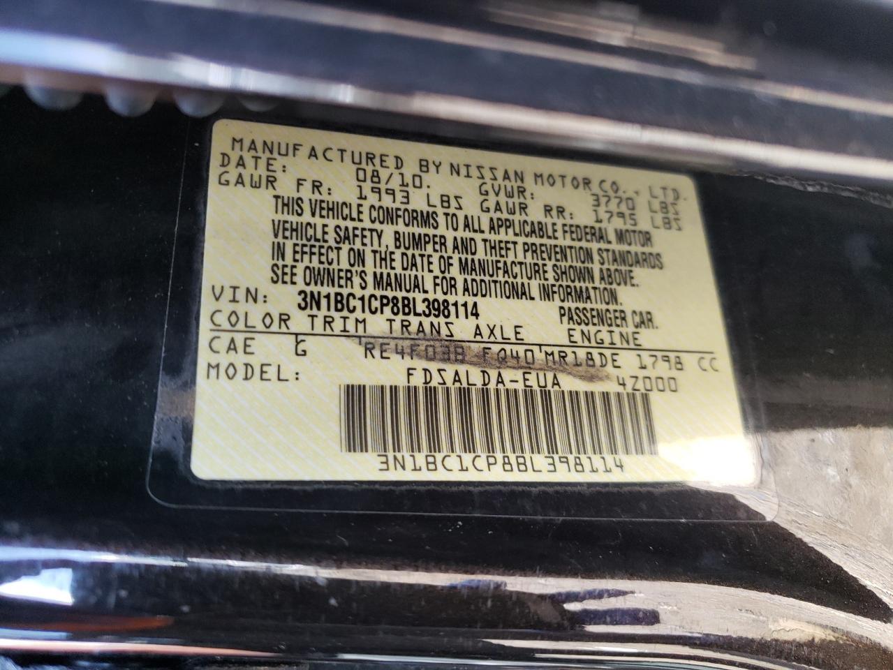 Photo 10 from auction – 2011 NISSAN VERSA S with VIN 3N1BC1CP8BL398114