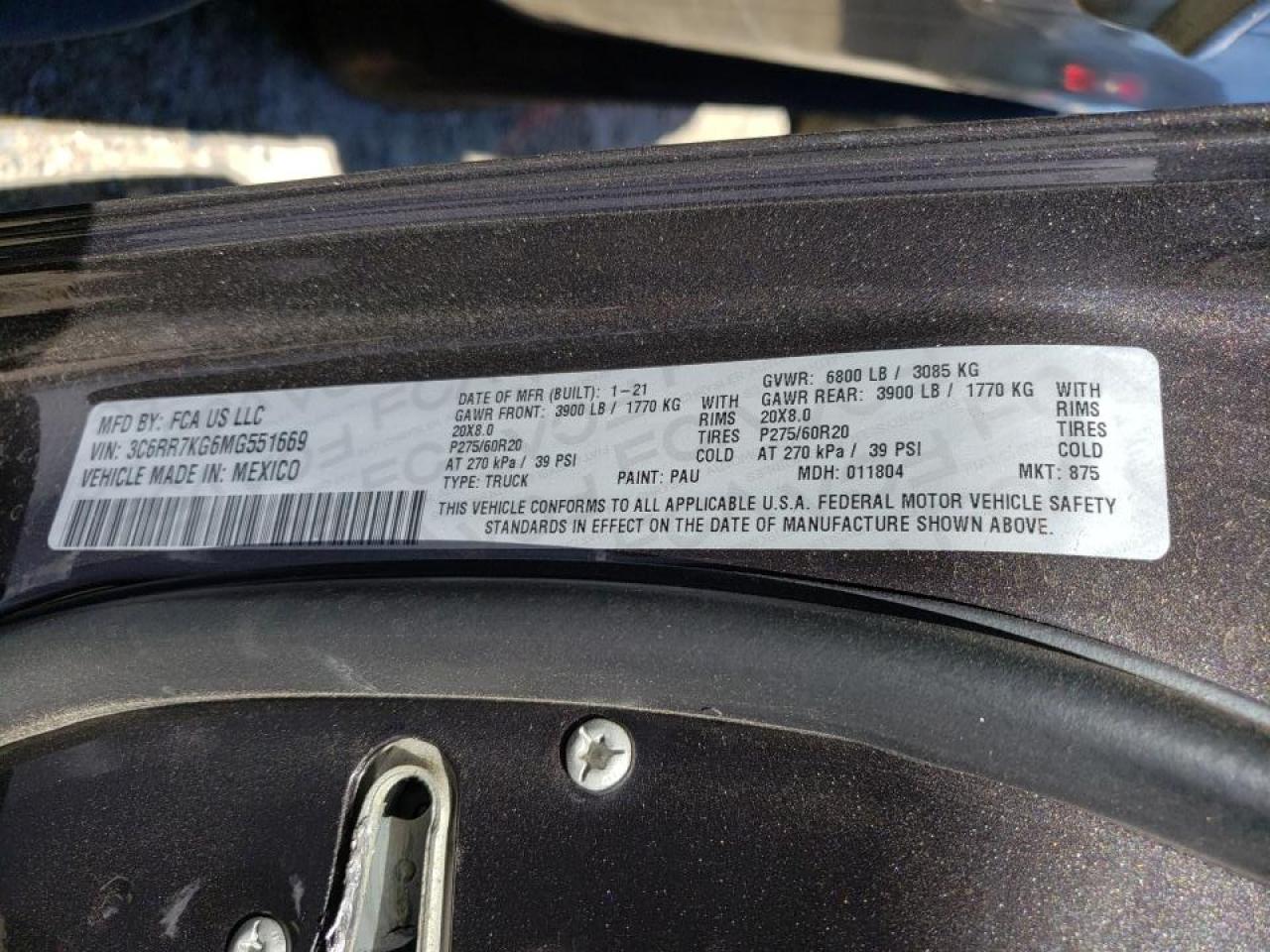 Photo 10 from auction – 2021 RAM 1500 CLASS with VIN 3C6RR7KG6MG551669