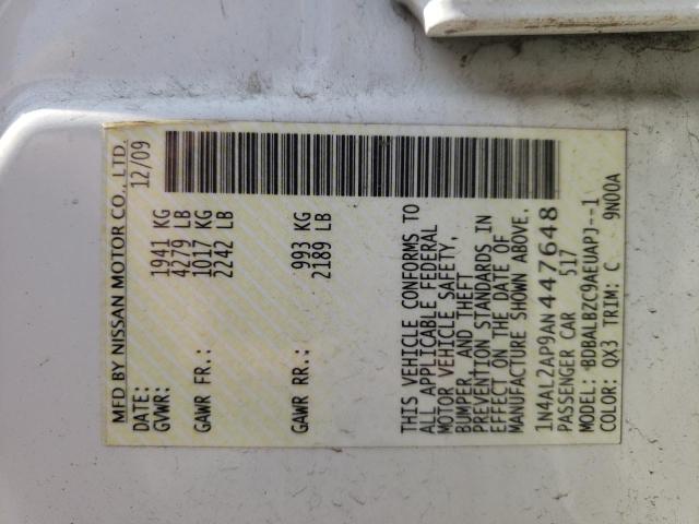 Photo 10 from auction – 2010 NISSAN ALTIMA BAS with VIN 1N4AL2AP9AN447648