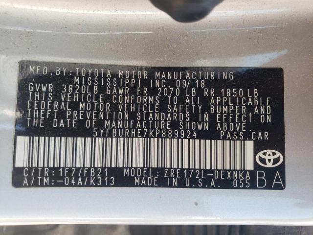 Photo 10 from auction – 2019 TOYOTA COROLLA L with VIN 5YFBURHE7KP889924
