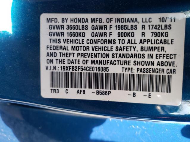 Photo 10 from auction – 2012 HONDA CIVIC LX with VIN 19XFB2F54CE016085