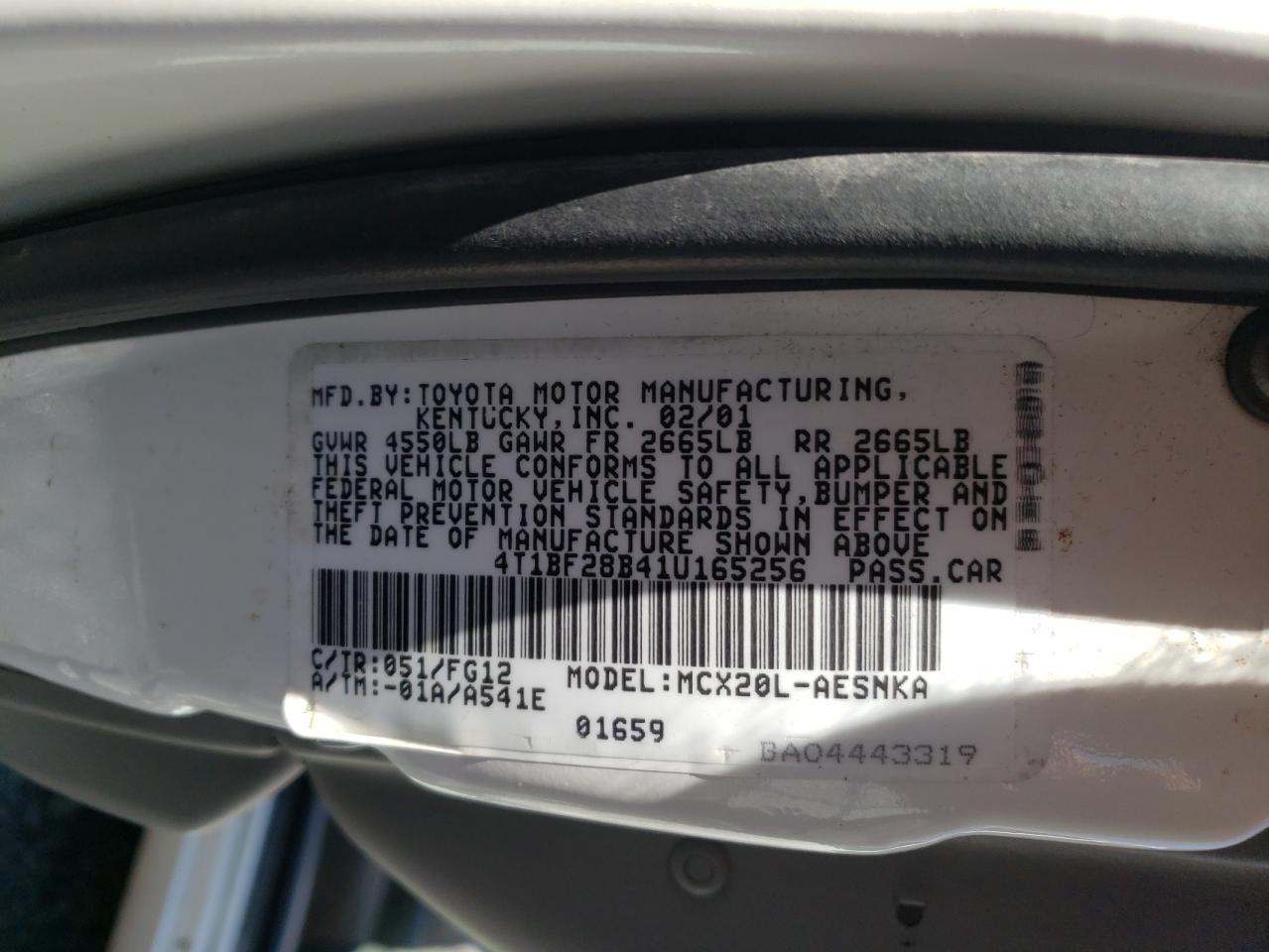 Photo 10 from auction – 2001 TOYOTA AVALON XL with VIN 4T1BF28B41U165256