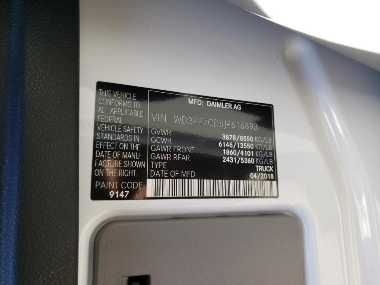 Photo 10 from auction – 2018 FREIGHTLINER SPRINTER with VIN WD3PE7CD6JP616893