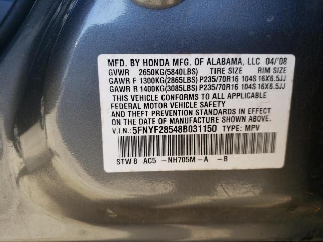 Photo 10 from auction – 2008 HONDA PILOT EXL with VIN 5FNYF28548B031150