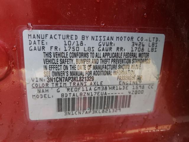 Photo 10 from auction – 2019 NISSAN VERSA S with VIN 3N1CN7AP3KL821329
