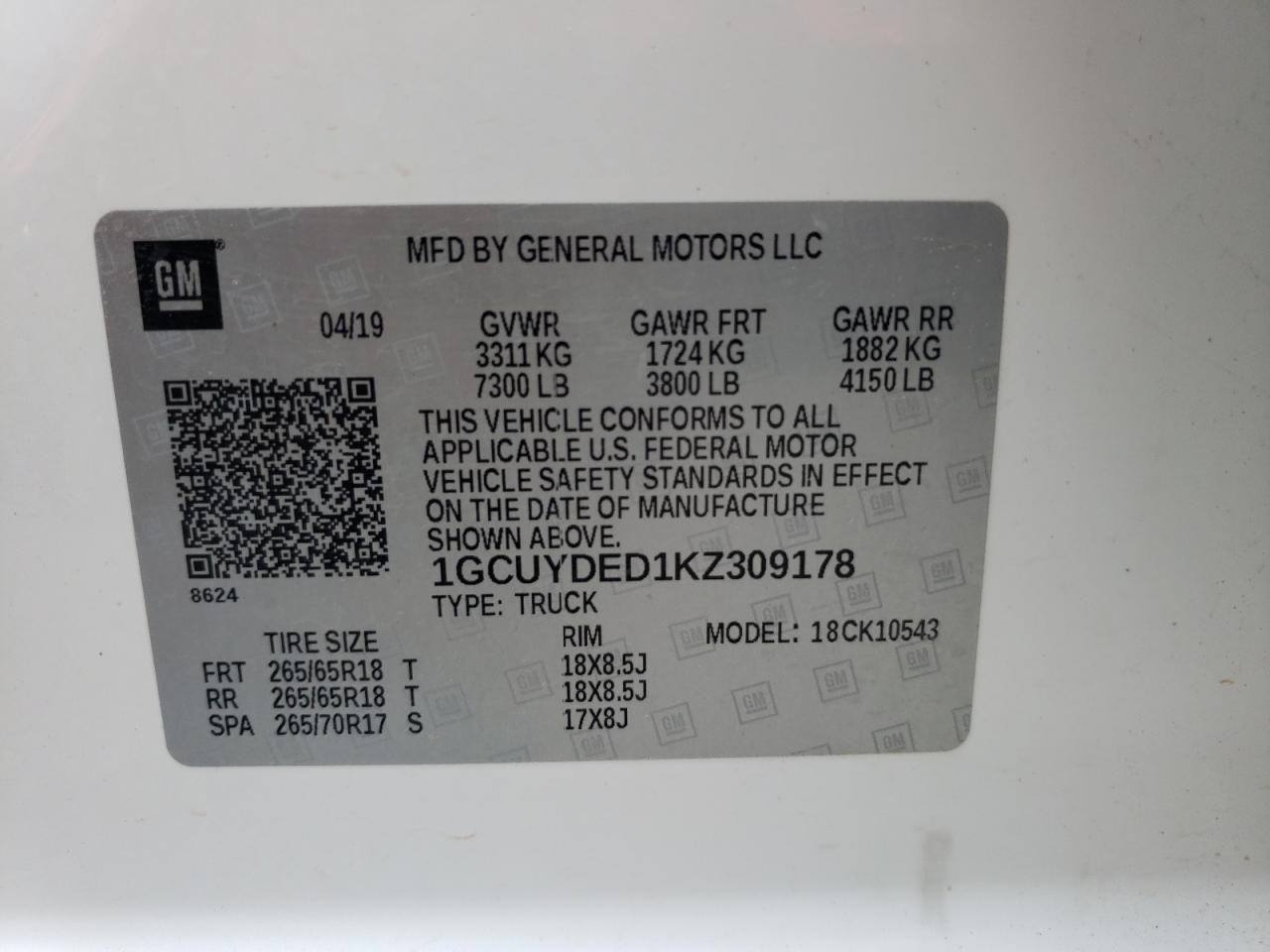 Photo 10 from auction – 2019 CHEVROLET SILVERADO with VIN 1GCUYDED1KZ309178