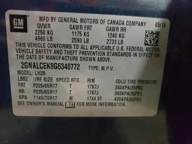 Photo 10 from auction – 2016 CHEVROLET EQUINOX LT with VIN 2GNALCEK8G6340772