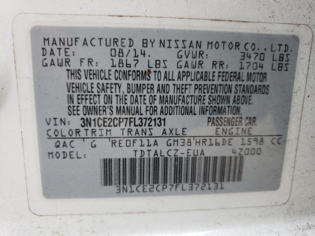 Photo 10 from auction – 2015 NISSAN VERSA NOTE with VIN 3N1CE2CP7FL372131