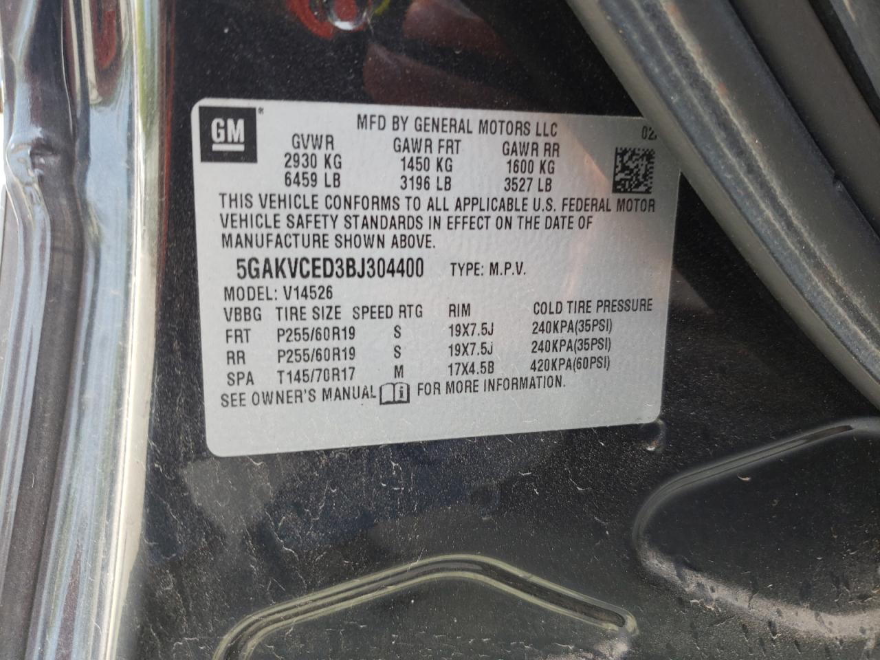 Photo 10 from auction – 2011 BUICK ENCLAVE CX with VIN 5GAKVCED3BJ304400