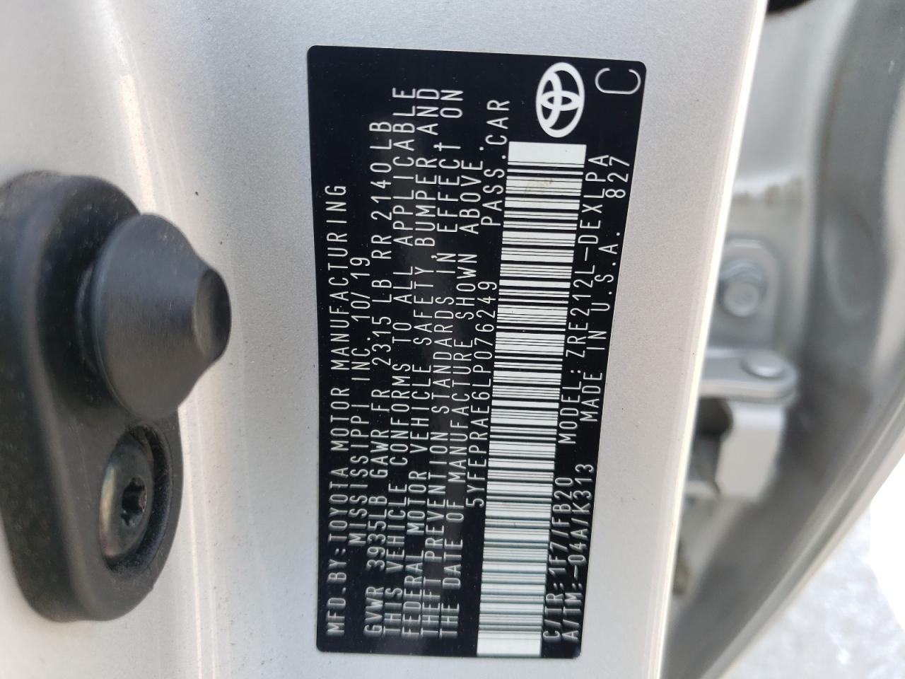 Photo 10 from auction – 2020 TOYOTA COROLLA LE with VIN 5YFEPRAE6LP076249