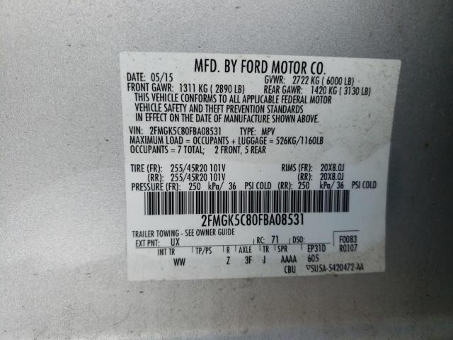 Photo 10 from auction – 2015 FORD FLEX SEL with VIN 2FMGK5C80FBA08531