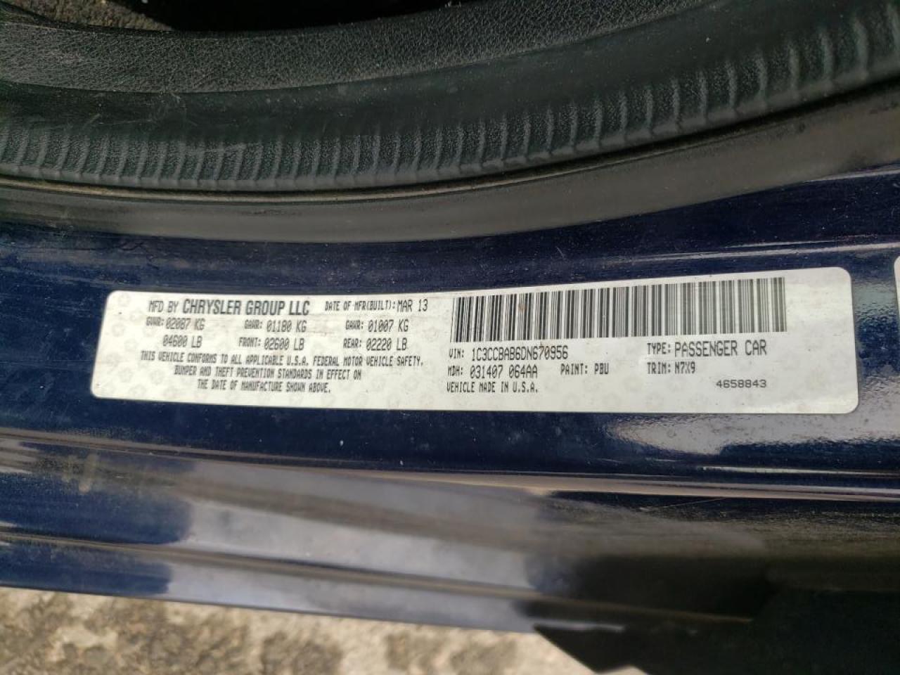 Photo 10 from auction – 2013 CHRYSLER 200 LX with VIN 1C3CCBAB6DN670956