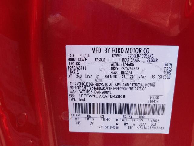 Photo 10 from auction – 2010 FORD F150 SUPER with VIN 1FTFW1EVXAFB42809