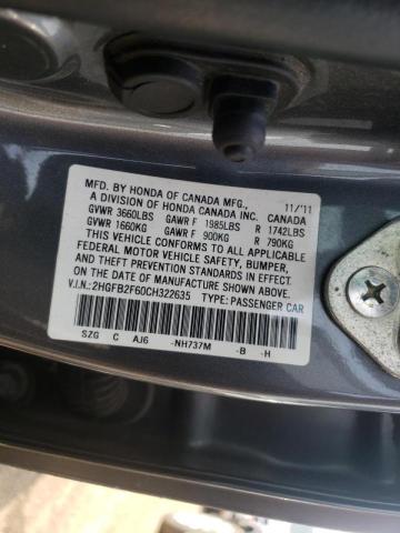 Photo 10 from auction – 2012 HONDA CIVIC HF with VIN 2HGFB2F60CH322635
