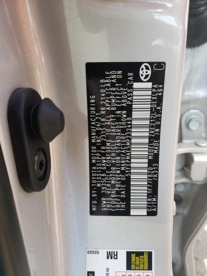 Photo 10 from auction – 2021 TOYOTA COROLLA LE with VIN 5YFEPMAE5MP233449