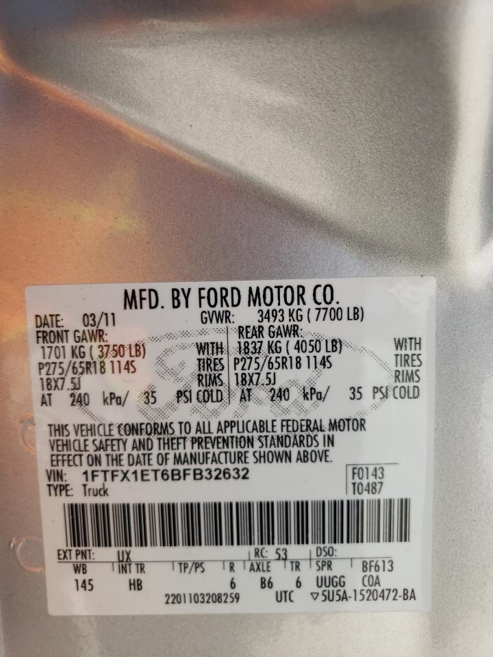 Photo 10 from auction – 2011 FORD F150 SUPER with VIN 1FTFX1ET6BFB32632