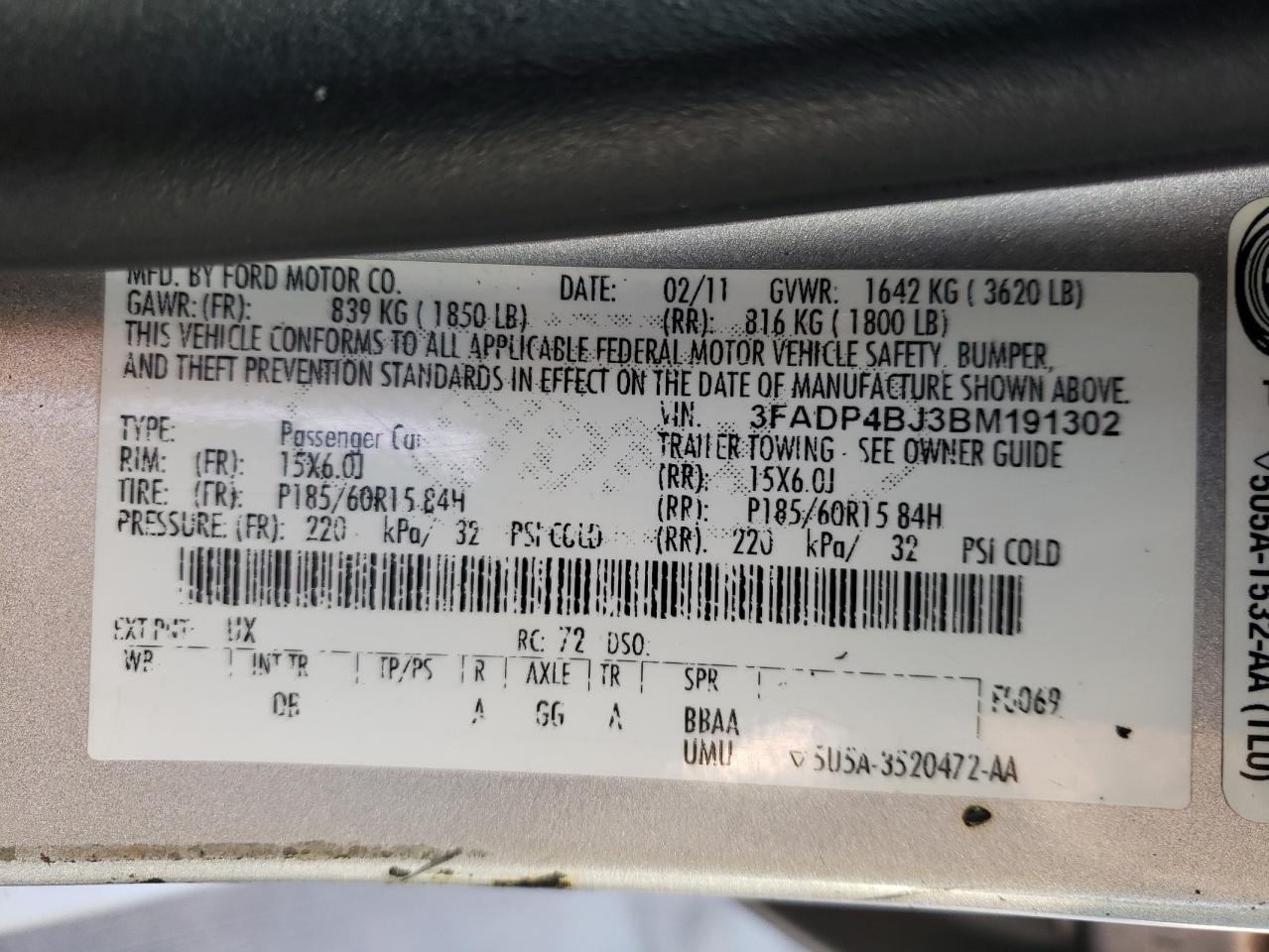 Photo 10 from auction – 2011 FORD FIESTA SE with VIN 3FADP4BJ3BM191302