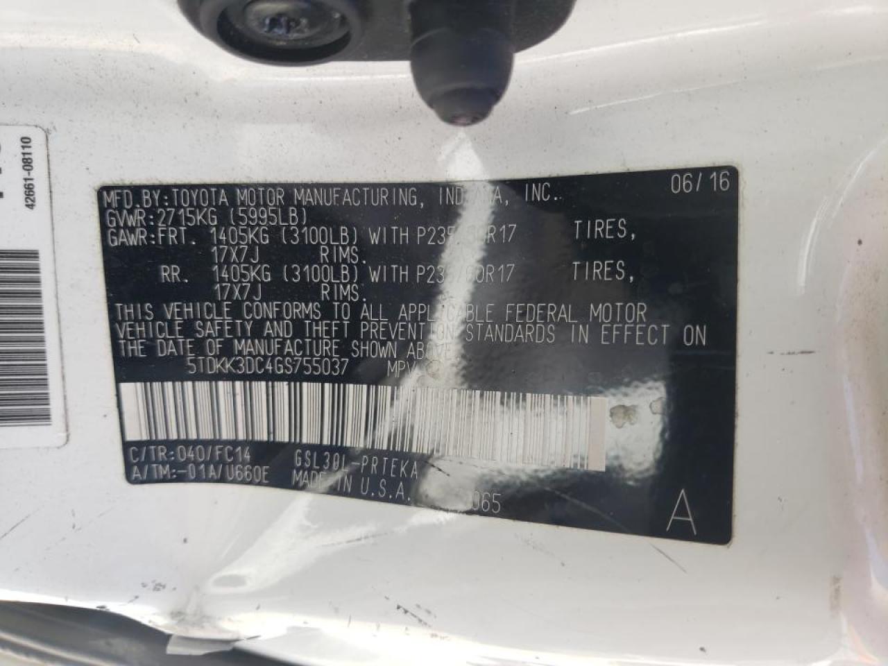 Photo 10 from auction – 2016 TOYOTA SIENNA LE with VIN 5TDKK3DC4GS755037