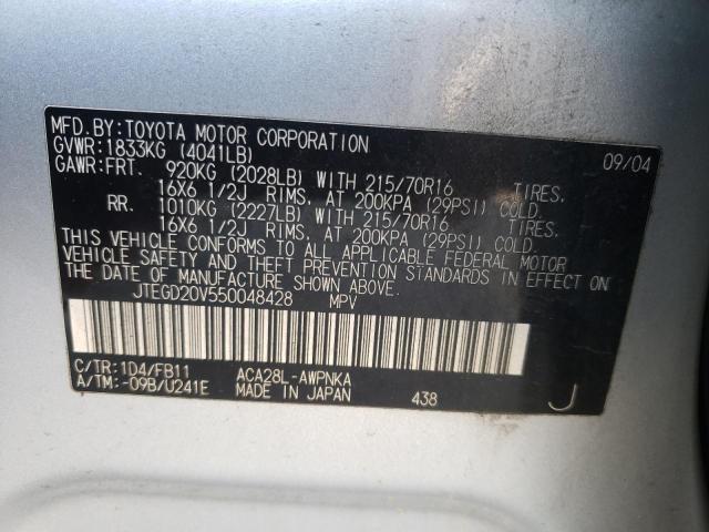 Photo 10 from auction – 2005 TOYOTA RAV4 with VIN JTEGD20V550048428