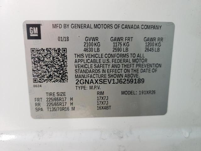 Photo 10 from auction – 2018 CHEVROLET EQUINOX LT with VIN 2GNAXSEV1J6259189