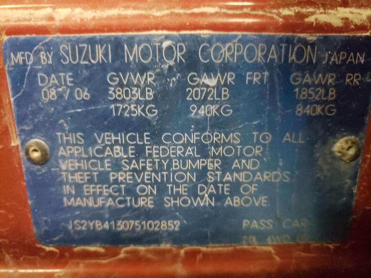 Photo 10 from auction – 2007 SUZUKI SX4 with VIN JS2YB413075102852