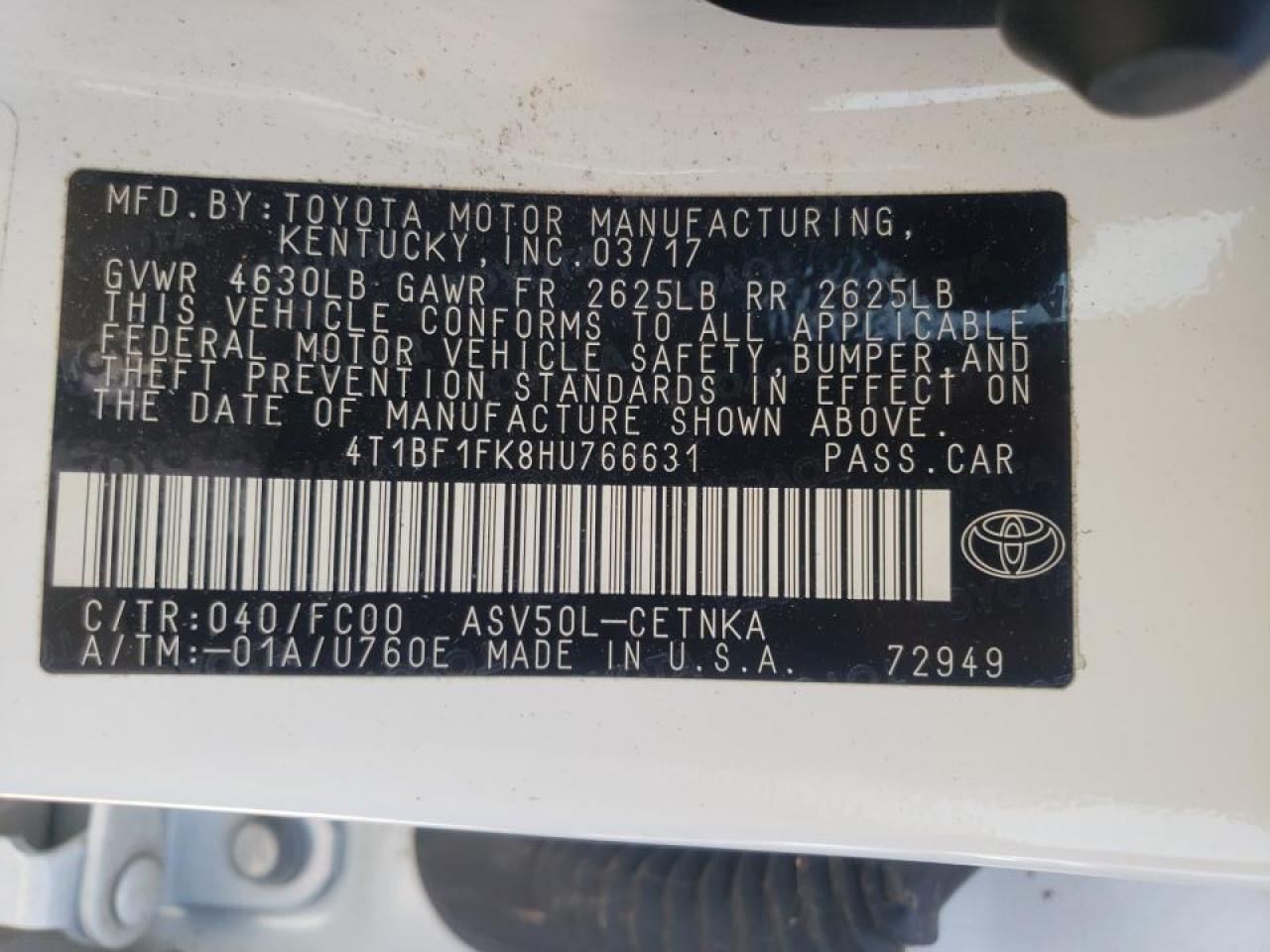 Photo 10 from auction – 2017 TOYOTA CAMRY LE with VIN 4T1BF1FK8HU766631
