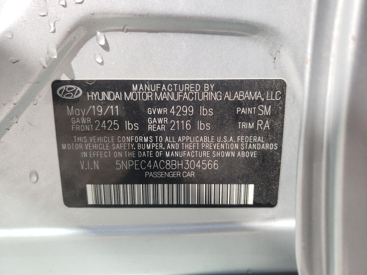 Photo 10 from auction – 2011 HYUNDAI SONATA SE with VIN 5NPEC4AC8BH304566
