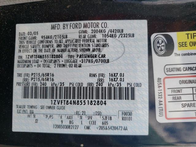 Photo 10 from auction – 2005 FORD MUSTANG with VIN 1ZVFT84N855182804