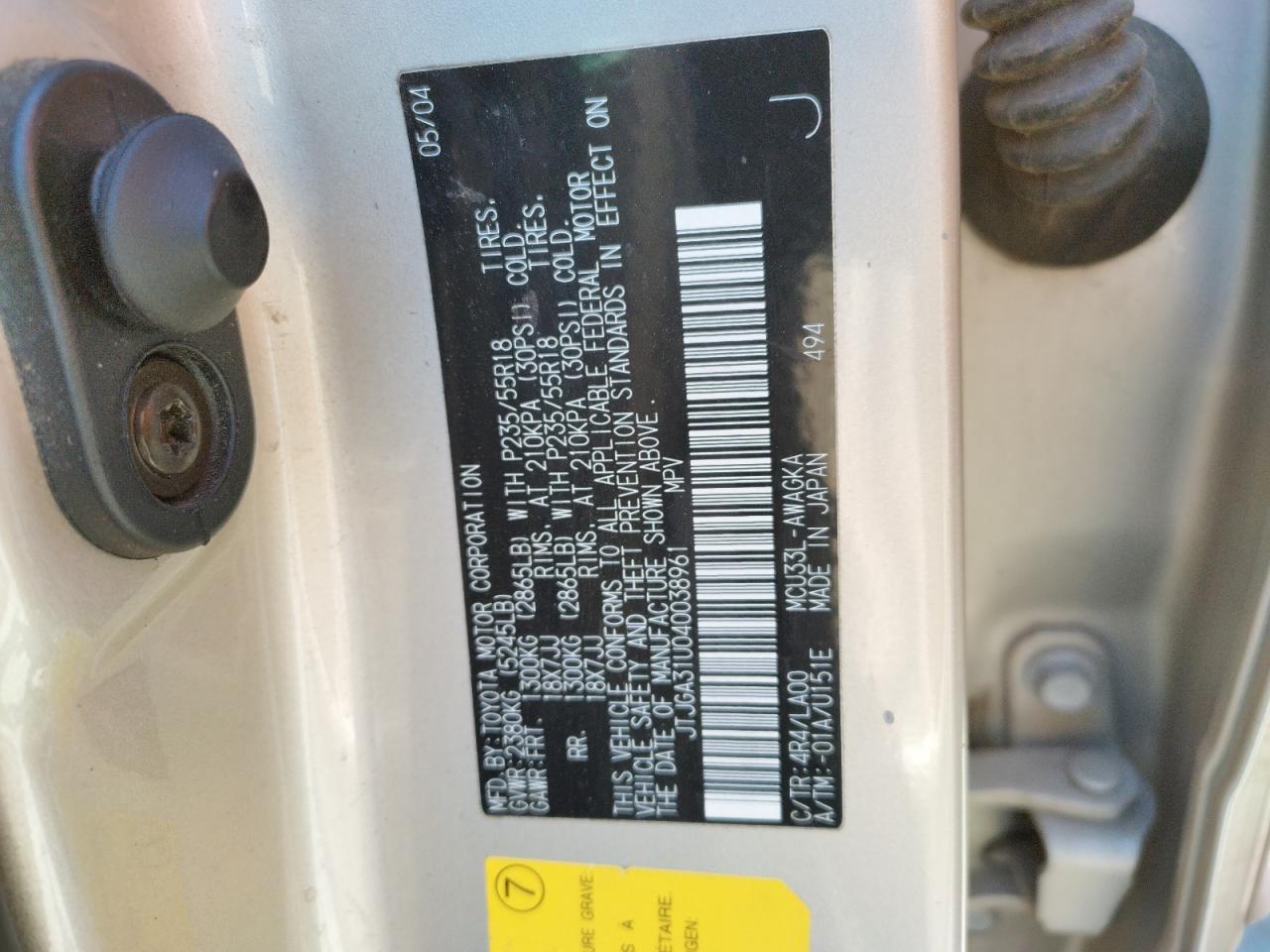 Photo 10 from auction – 2004 LEXUS RX 330 with VIN JTJGA31U040038961
