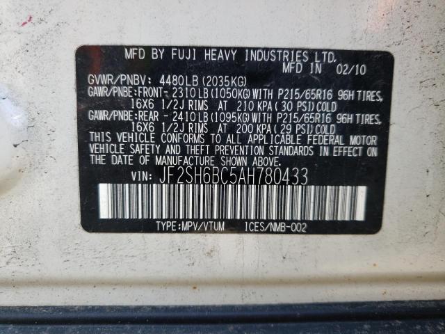 Photo 10 from auction – 2010 SUBARU FORESTER with VIN JF2SH6BC5AH780433