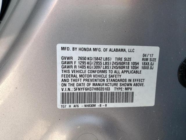 Photo 10 from auction – 2017 HONDA PILOT EX with VIN 5FNYF6H37HB035103