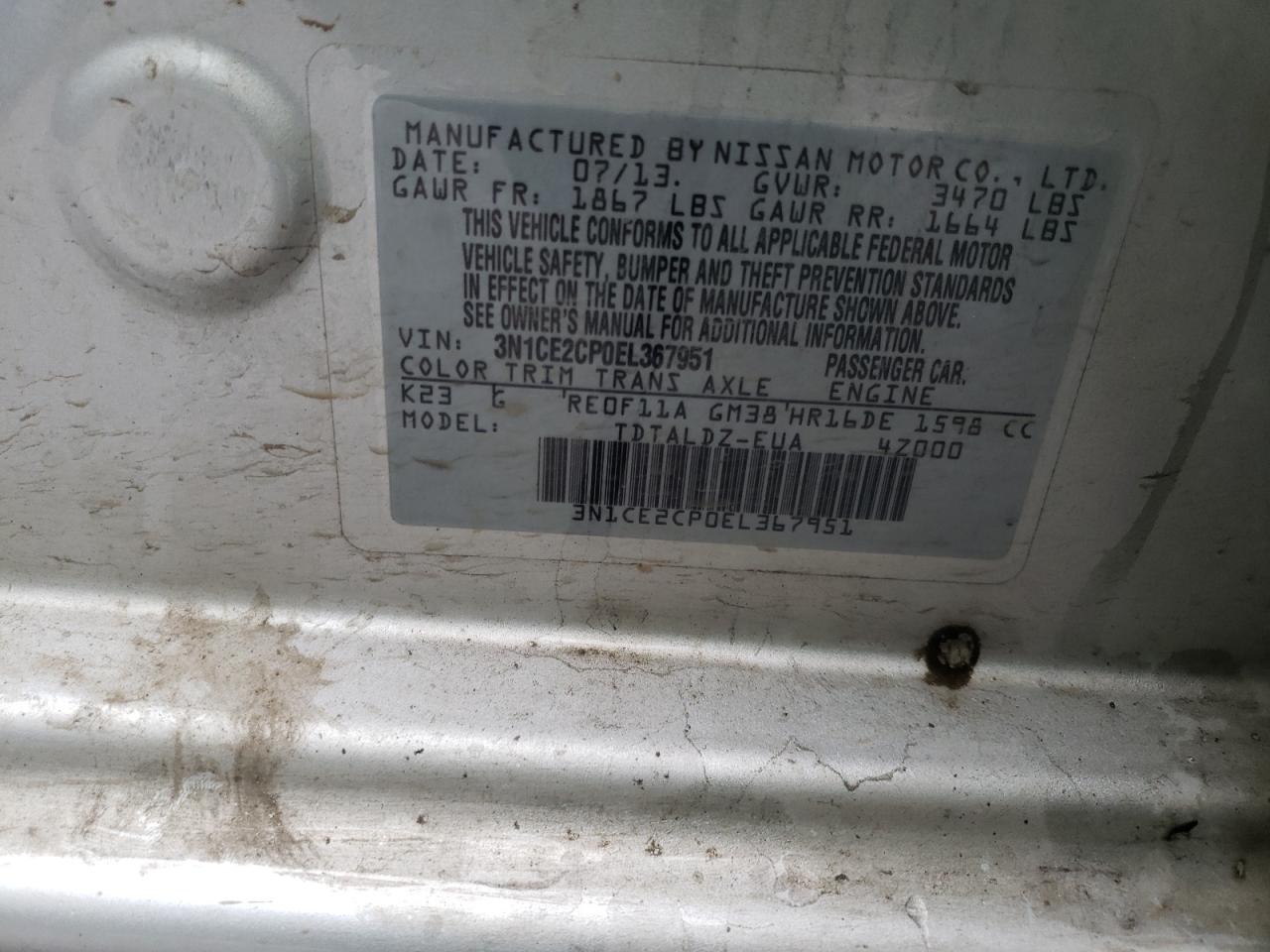 Photo 10 from auction – 2014 NISSAN VERSA NOTE with VIN 3N1CE2CP0EL367951