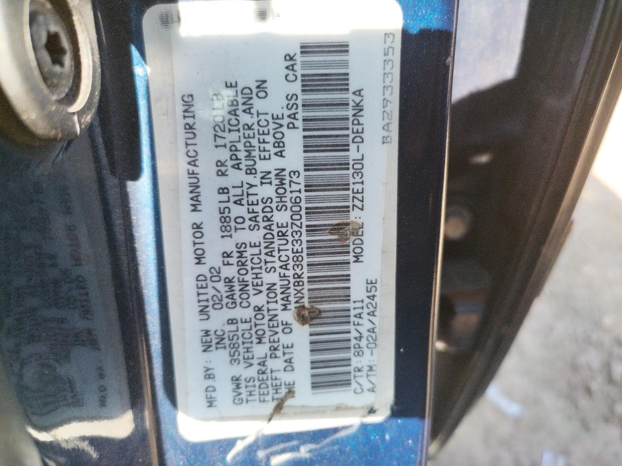 Photo 10 from auction – 2003 TOYOTA COROLLA with VIN 1NXBR38E33Z006173