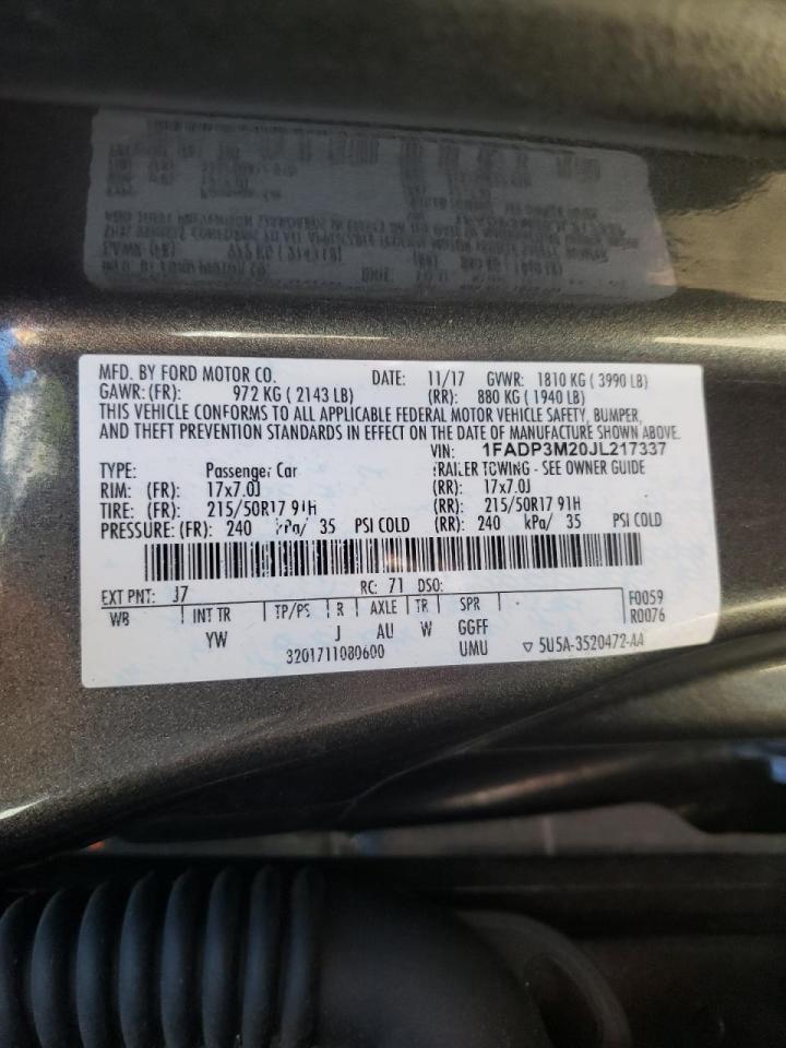 Photo 10 from auction – 2018 FORD FOCUS SEL with VIN 1FADP3M20JL217337