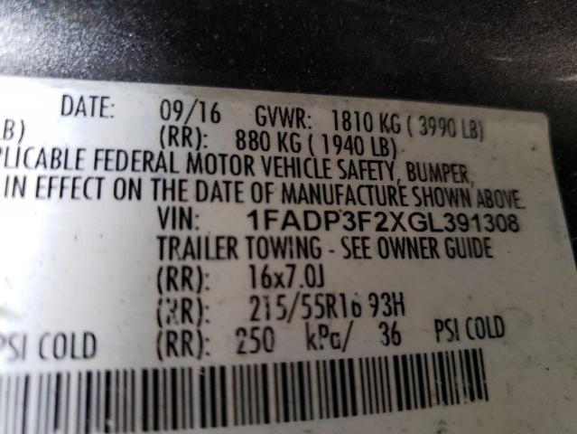 Photo 10 from auction – 2016 FORD FOCUS SE with VIN 1FADP3F2XGL391308
