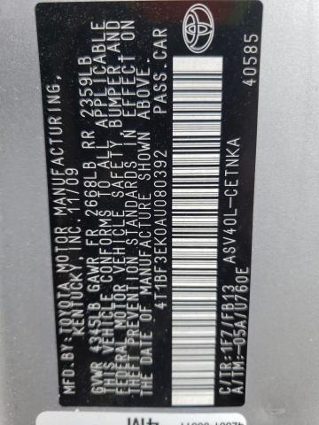 Photo 10 from auction – 2010 TOYOTA CAMRY BASE with VIN 4T1BF3EK0AU080392